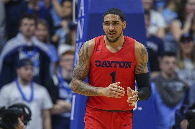 Dayton's Obi Toppin (1) during the first half of an NCAA college basketball game against Rhode Island Wednesday, March 4, 2020, in Kingston, R.I. (AP Photo/Stew Milne)