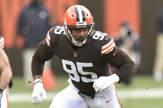 Cleveland Browns defensive end Myles Garrett rushes the passer during an NFL football game against the Houston Texans, Sunday, Nov. 15, 2020, in Cleveland. The Browns won 10-7. (AP Photo/David Richard)