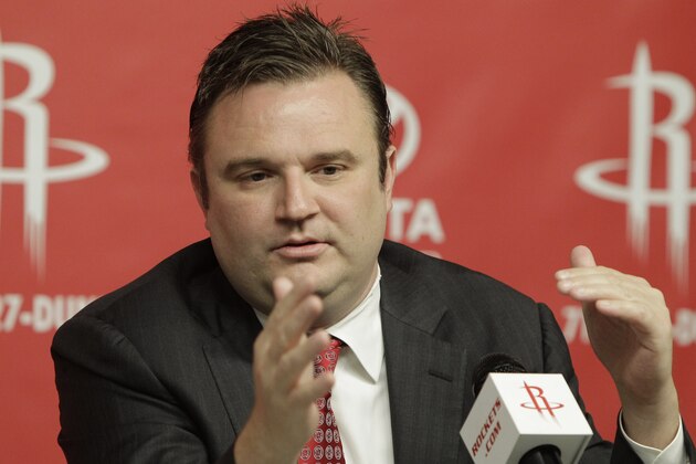 Houston Rockets general manager Daryl Morey discusses the direction of the team with the media during a basketball news conference, Tuesday, April 19, 2011, in Houston, after the decision to part ways with NBA basketball head coach Rick Adelman. (AP Photo/Pat Sullivan)