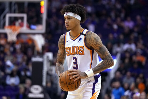 Phoenix Suns forward Kelly Oubre Jr. (3) during the first half of an NBA basketball game against the San Antonio Spurs Monday, Jan. 20, 2020, in Phoenix. (AP Photo/Rick Scuteri)
