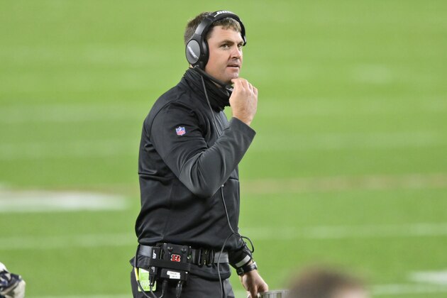 Cincinnati Bengals head coach Zac Taylor watches during the second half of an NFL football game against the Cleveland Browns, Thursday, Sept. 17, 2020, in Cleveland. (AP Photo/David Richard)