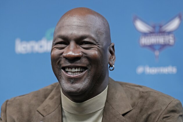 Charlotte Hornets owner Michael Jordan speaks to the media about hosting the NBA All-Star basketball game during a news conference in Charlotte, N.C., Tuesday, Feb. 12, 2019. (AP Photo/Chuck Burton)