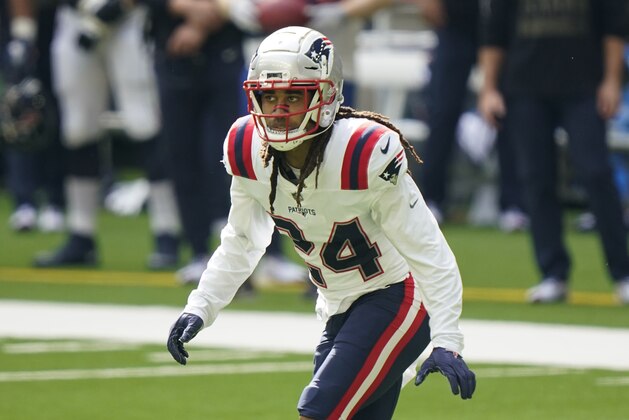 New England Patriots defensive back Stephon Gilmore (24) looks to defend during an NFL football game against the Houston Texans, Sunday, Nov. 22, 2020, in Houston. (AP Photo/Matt Patterson)