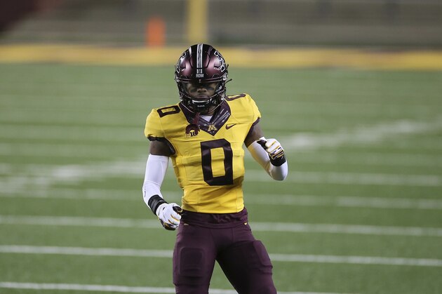 Minnesota wide receiver Rashod Bateman (0) stands on the field during the first half of an NCAA college football game against Purdue, Friday, Nov. 20, 2020, in Minneapolis. Minnesota won 34-31. (AP Photo/Stacy Bengs)