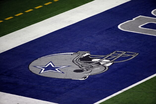 The end zone at AT&T Stadium shows the Dallas Cowboys logo during an NFC wild-card NFL football game against the Seattle Seahawks in Arlington, Texas, Saturday, Jan. 5, 2019.(AP Photo/Roger Steinman)