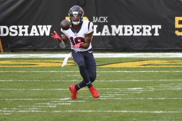 Houston Texans wide receiver Randall Cobb (18) makes a catch against the Pittsburgh Steelers in the first half of an NFL football game, Sunday, Sept. 27, 2020, in Pittsburgh. (AP Photo/Don Wright)