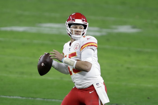 Kansas City Chiefs quarterback Patrick Mahomes passes during an NFL football game, Sunday, Nov. 22, 2020, in Las Vegas. (AP Photo/Isaac Brekken)