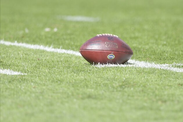 A general view of a game ball during an NFL football game between the Seattle Seahawks and the Cleveland Browns, Sunday, Oct. 13, 2019, in Cleveland. The Seahawks won 32-28. (AP Photo/David Richard)