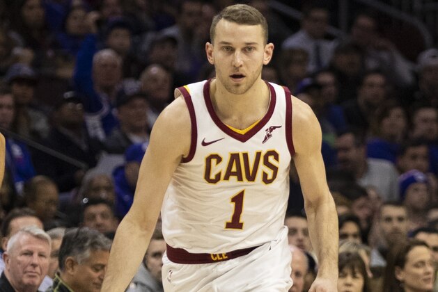 Cleveland Cavaliers' Nik Stauskas in action during the second half of an NBA basketball game against the Philadelphia 76ers, Tuesday, March 12, 2019, in Philadelphia. The 76ers won 106-99. (AP Photo/Chris Szagola)