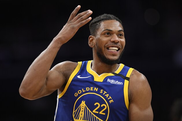 Golden State Warriors forward Glenn Robinson III (22) gestures during the second half of an NBA basketball game against the Washington Wizards, Monday, Feb. 3, 2020, in Washington. The Warriors won 125-117. (AP Photo/Nick Wass)