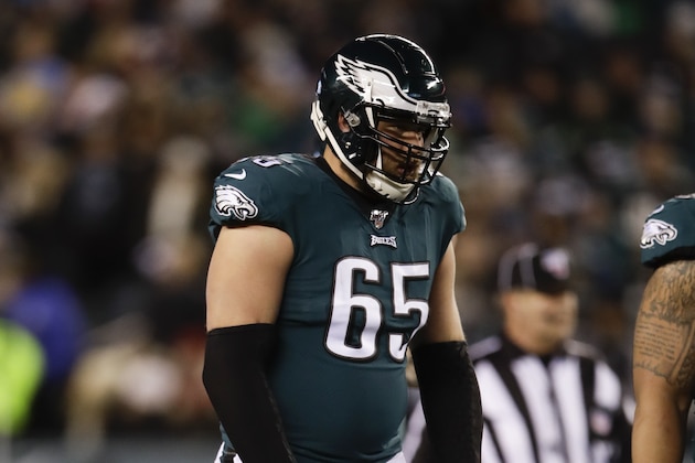 Philadelphia Eagles' Lane Johnson in action during an NFL football game against the New England Patriots, Sunday, Nov. 17, 2019, in Philadelphia.(AP Photo/Matt Rourke)