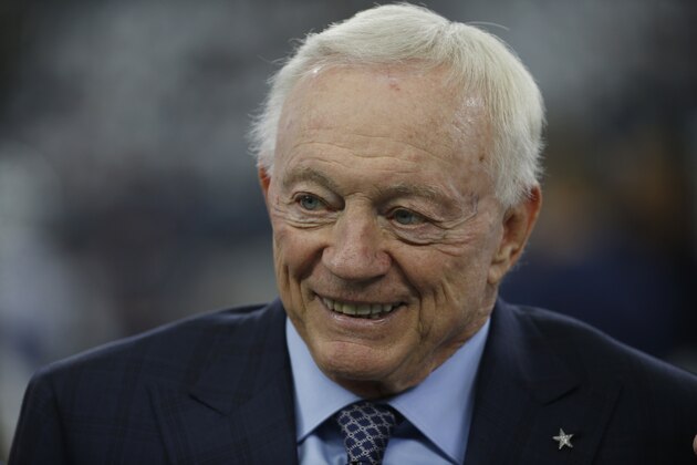 Dallas Cowboys owner Jerry Jones prior to an NFL football game between the Dallas Cowboys and the Washington Redskins in Arlington, Texas, Sunday, Dec. 15, 2019. (AP Photo/Ron Jenkins)
