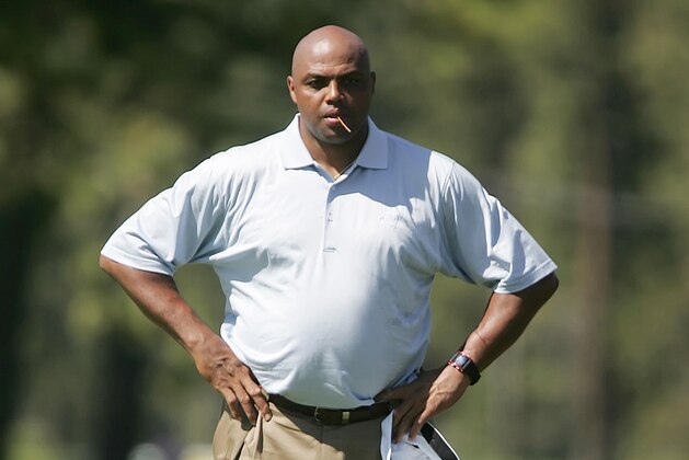 Charles Barkley looks on at the 18th green at Edgewood Tahoe Golf Course in Stateline, Nev., at American Century Celebrity Golf Championship on Friday, July 17, 2009. (AP Photo/Brad Horn)