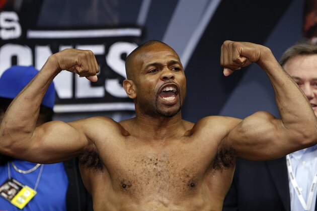 Roy Jones Jr. poses during an official weigh-in, Friday, April 2, 2010, in Las Vegas. Jones is to fight Bernard Hopkins on Saturday. (AP Photo/Isaac Brekken)