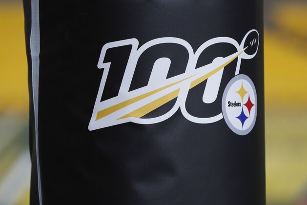 The logo marking the100th anniversary of the NFL is on the goal post at Heinz Field before an NFL football game between the Pittsburgh Steelers and the Buffalo Bills, Dec. 15, 2019, in Pittsburgh. (AP Photo/Keith Srakocic)