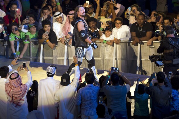 World Wrestling Entertainment star AJ Styles, is greeted by fans at the