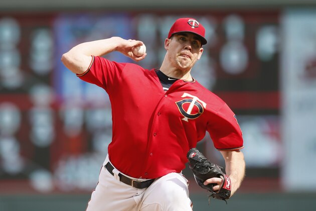 Minnesota Twins pitcher Trevor May throws against the Cleveland Indians in the first inning of a baseball game Sunday, Aug. 11, 2019, in Minneapolis. (AP Photo/Jim Mone) Minnesota Twins pitcher Trevor May throws against the Cleveland Indians in the first inning of a baseball game Sunday, Aug. 11, 2019, in Minneapolis. (AP Photo/Jim Mone)