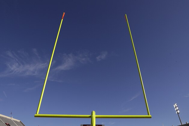 A goalpost is seen before an NCAA college football game between Indiana and Ohio State, Saturday, Sept. 14, 2019, in Bloomington, Ind. (AP Photo/Darron Cummings)