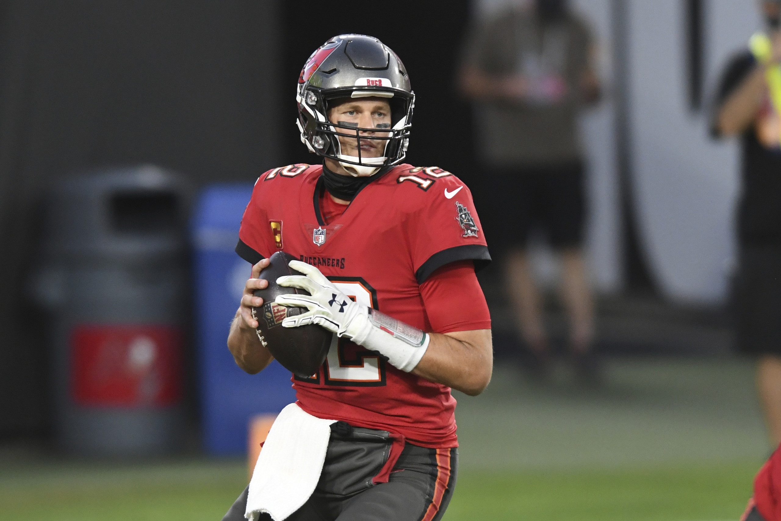 Tampa Bay Buccaneers quarterback Tom Brady (12) during the first half of an NFL football game against the Kansas City Chiefs Sunday, Nov. 29, 2020, in Tampa, Fla. (AP Photo/Jason Behnken)