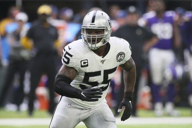 FILE - In this Sunday, Sept. 22, 2019, file photo, Oakland Raiders outside linebacker Vontaze Burfict gets set for a play during the first half of an NFL football game against the Minnesota Vikings, in Minneapolis. Burfict has been suspended for the rest of the season for a helmet-to-helmet hit on Indianapolis Colts tight end Jack Doyle, on Sunday, Sept. 29, 2019. NFL Vice President of football operations Jon Runyan announced the suspension Monday. (AP Photo/Jim Mone, File) FILE - In this Sunday, Sept. 22, 2019, file photo, Oakland Raiders outside linebacker Vontaze Burfict gets set for a play during the first half of an NFL football game against the Minnesota Vikings, in Minneapolis. Burfict has been suspended for the rest of the season for a helmet-to-helmet hit on Indianapolis Colts tight end Jack Doyle, on Sunday, Sept. 29, 2019. NFL Vice President of football operations Jon Runyan announced the suspension Monday. (AP Photo/Jim Mone, File)