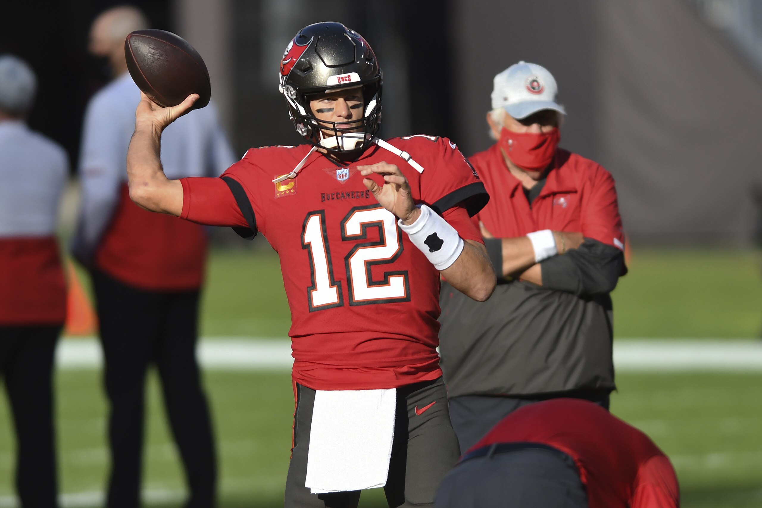Tampa Bay Buccaneers quarterback Tom Brady (12) throws a pass before an NFL football game against the Kansas City Chiefs Sunday, Nov. 29, 2020, in Tampa, Fla. (AP Photo/Jason Behnken) Tampa Bay Buccaneers quarterback Tom Brady (12) throws a pass before an NFL football game against the Kansas City Chiefs Sunday, Nov. 29, 2020, in Tampa, Fla. (AP Photo/Jason Behnken)