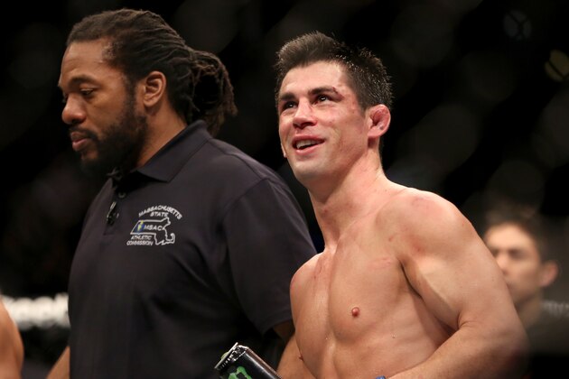 Dominick Cruz is seen after his fight against TJ Dillashaw in their mixed martial arts title bout at UFC Fight Night 81, Sunday, Jan. 17, 2016, in Boston.  Cruz won via split decision and is the new UFC Bantamweight Champion.  (AP Photo/Gregory Payan)