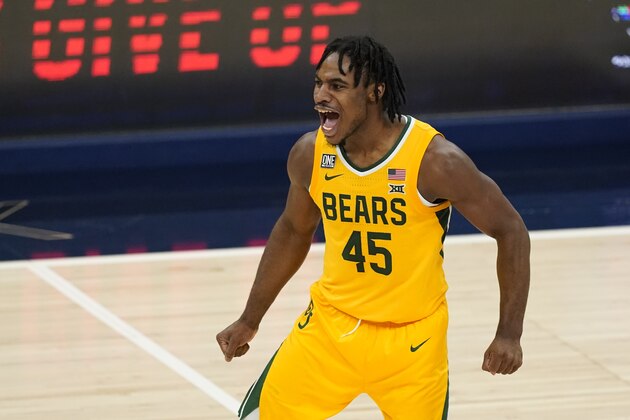Baylor's Davion Mitchell reacts during the second half of an NCAA college basketball game against Illinois, early Thursday, Dec. 3, 2020, in Indianapolis. Baylor won 82-69. (AP Photo/Darron Cummings)