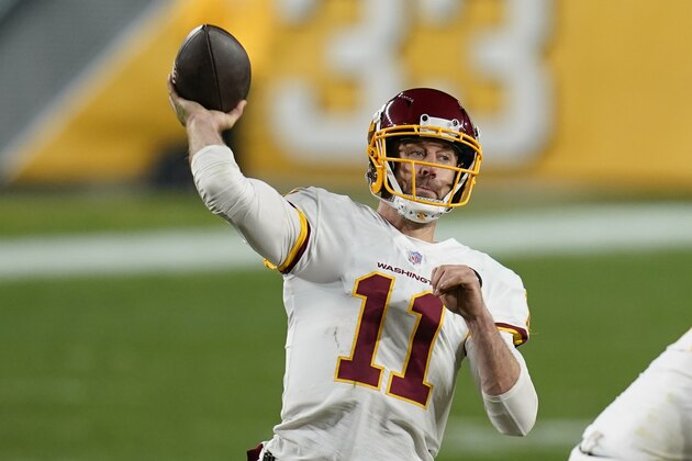 Washington Football Team quarterback Alex Smith (11) plays in an NFL football game against the Pittsburgh Steelers, Monday, Dec. 7, 2020, in Pittsburgh. (AP Photo/Keith Srakocic)
