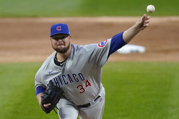Chicago Cubs starting pitcher Jon Lester throws to a Chicago White Sox batter during the first inning of a baseball game in Chicago, Saturday, Sept. 26, 2020. (AP Photo/Nam Y. Huh) Chicago Cubs starting pitcher Jon Lester throws to a Chicago White Sox batter during the first inning of a baseball game in Chicago, Saturday, Sept. 26, 2020. (AP Photo/Nam Y. Huh)