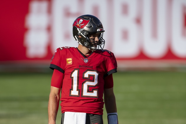 Tampa Bay Buccaneers quarterback Tom Brady (12) on the field before taking on the Kansas City Chiefs during an NFL football game, Sunday, Nov. 29, 2020, in Tampa, Fla. (AP Photo/Doug Murray)