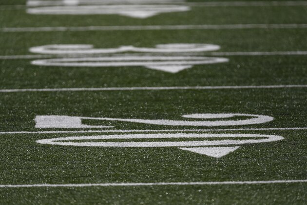 A view of the 20 yard line painted on the field during an NFL football game between the New York Giants and the Cincinnati Bengals, Sunday, Nov. 29, 2020, in Cincinnati. The Giants won 19-17. (AP Photo/Aaron Doster)