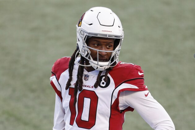 Arizona Cardinals wide receiver DeAndre Hopkins during an NFL football game against the New England Patriots at Gillette Stadium, Sunday, Nov. 29, 2020 in Foxborough, Mass. (Winslow Townson/AP Images for Panini)
