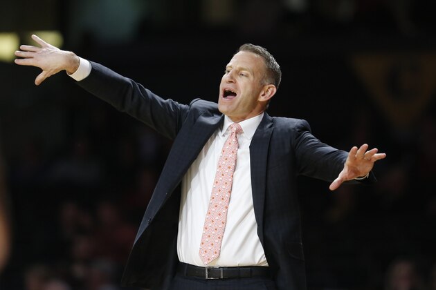 FILE - In this Jan. 22, 2020, file photo, Alabama coach Nate Oats gestures to players during the second half of an NCAA college basketball game against Vanderbilt in Nashville, Tenn. Oats brought points galore in his first season at Alabama with his up-tempo coaching style. Now, he's hoping the defense--and wins--will follow. (AP Photo/Mark Humphrey) FILE - In this Jan. 22, 2020, file photo, Alabama coach Nate Oats gestures to players during the second half of an NCAA college basketball game against Vanderbilt in Nashville, Tenn. Oats brought points galore in his first season at Alabama with his up-tempo coaching style. Now, he's hoping the defense--and wins--will follow. (AP Photo/Mark Humphrey)
