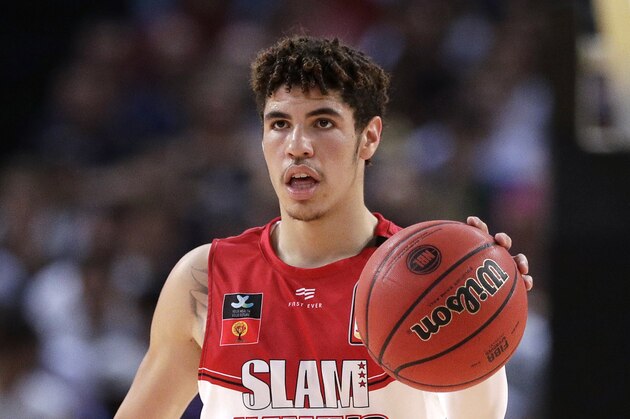 LaMelo Ball of the Illawarra Hawks carries the ball up during their game against the Sydney Kings in the Australian Basketball League in Sydney, Sunday, Nov. 17, 2019. (AP Photo/Rick Rycroft)