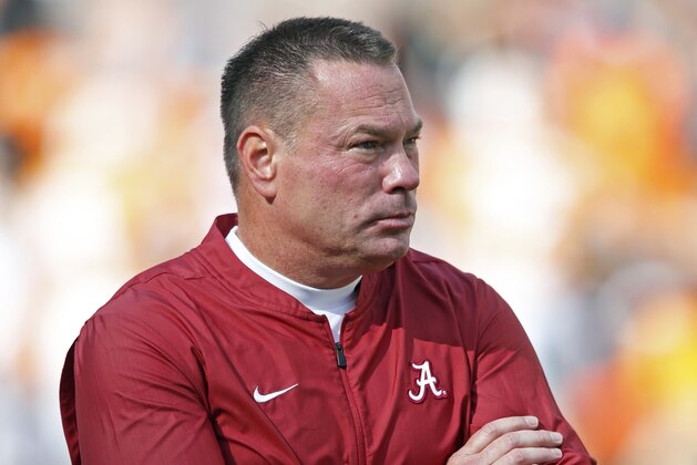 Former Tennessee head football coach Butch Jones watches before an NCAA college football game against Tennessee Saturday, Oct. 20, 2018, in Knoxville, Tenn. (AP Photo/Wade Payne)