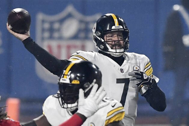 Pittsburgh Steelers quarterback Ben Roethlisberger (7) throws a pass during the first half of an NFL football game against the Buffalo Bills in Orchard Park, N.Y., Sunday, Dec. 13, 2020. (AP Photo/Adrian Kraus)