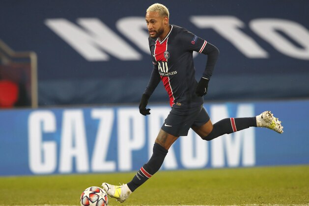 PSG's Neymar in action during the Champions League group H soccer match between Paris Saint Germain and Istanbul Basaksehir at the Parc des Princes stadium in Paris, France, Wednesday, Dec. 9, 2020. (AP Photo/Francois Mori)