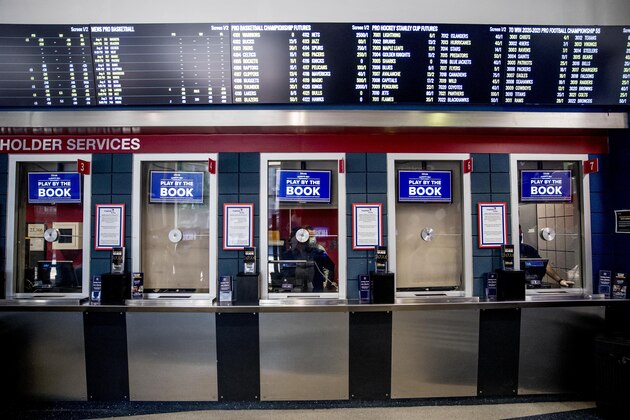 William Hill US opens a sports book betting location inside Monumental Sports & Entertainment's Capital One Arena Box Office in Washington, Monday, Aug. 3, 2020. (AP Photo/Andrew Harnik)