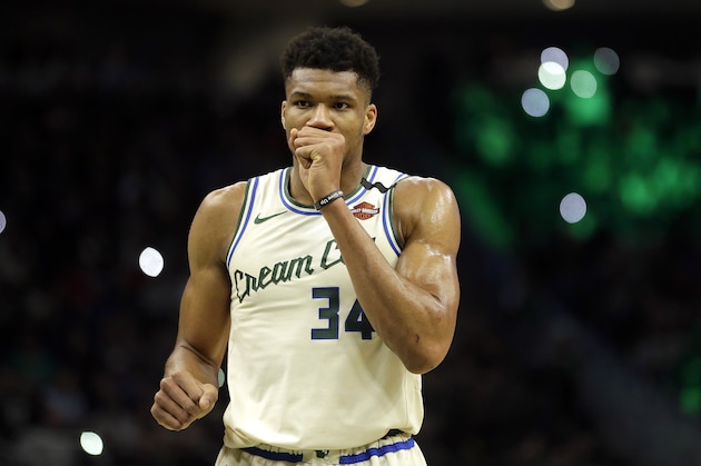 Milwaukee Bucks' Giannis Antetokounmpo during the second half of an NBA basketball game against the Chicago Bulls Monday, Jan. 20, 2020, in Milwaukee. (AP Photo/Aaron Gash)