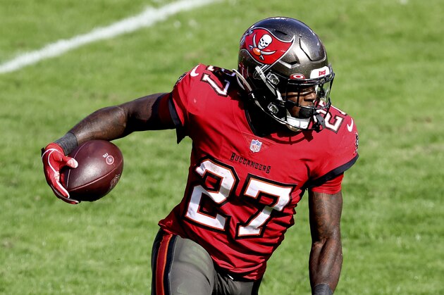 Tampa Bay Buccaneers running back Ronald Jones II (27) during the first half of an NFL football game against the Minnesota Vikings Sunday, Dec. 13, 2020, in Tampa, Fla. (AP Photo/Mark LoMoglio)
