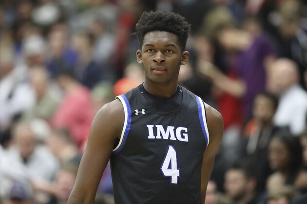IMG Academy's Brandon Huntley-Hatfield #4 is seen against The Patrick School during a high school basketball game at the Hoophall Classic, Saturday, January 18, 2020, in Springfield, MA. IMG won the game. (AP Photo/Gregory Payan)