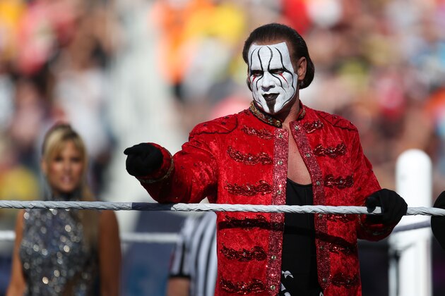 IMAGE DISTRIBUTED FOR WWE - WWE Superstar Sting makes his first ever WrestleMania appearance at Levi’s Stadium on Sunday, March 29, 2015 in Santa Clara, CA. WrestleMania broke the Levi’s Stadium attendance record at 76,976 fans from all 50 states and 40 countries. (Don Feria/AP Images for WWE)