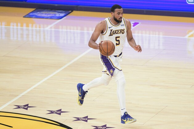 Los Angeles Lakers guard Talen Horton-Tucker during an NBA preseason basketball game against the Los Angeles Clippers in Los Angeles, Sunday, Dec. 13, 2020. (AP Photo/Kyusung Gong)