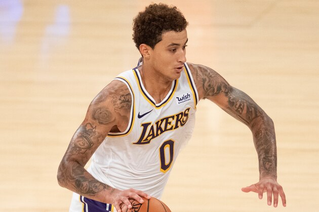Los Angeles Lakers forward Kyle Kuzma during an NBA preseason basketball game in Los Angeles, Friday, Dec. 11, 2020. (AP Photo/Kyusung Gong)