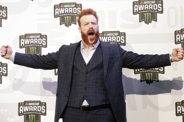 Professional wrestler and actor Sheamus arrives at the NASCAR Cup Series Awards Thursday, Dec. 5, 2019, in Nashville, Tenn. (AP Photo/Mark Humphrey)