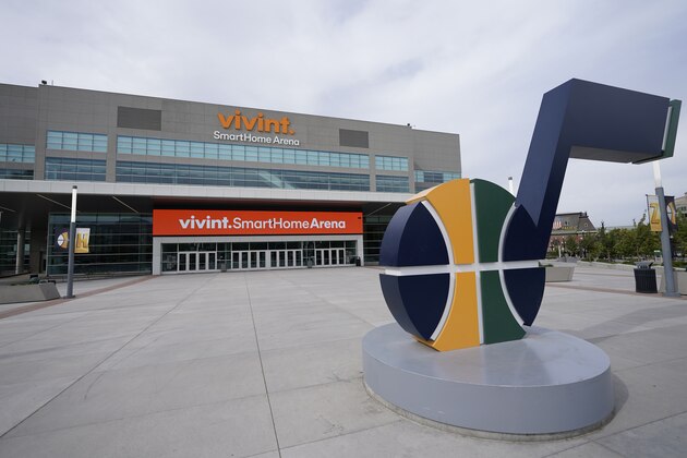 The Vivint Smart Home Arena is shown Monday, Aug. 31, 2020, in Salt Lake City. Voting will look a little different this November. States are considering drive-thrus, outdoor polling places and curbside voting as they examine creative ways to safely offer same-day polling places during a pandemic.  (AP Photo/Rick Bowmer)