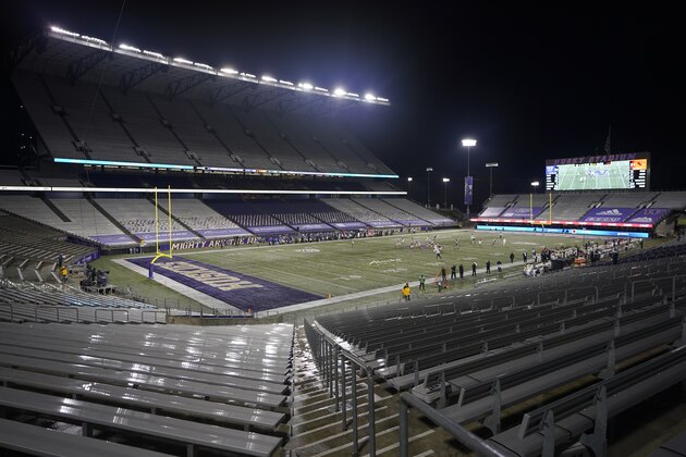Empty seats are shown at Husky Stadium during an NCAA college football game between Washington and Oregon State, Saturday, Nov. 14, 2020, in Seattle. Due to the COVID-19 pandemic, fans were not permitted to attend the game. (AP Photo/Ted S. Warren)