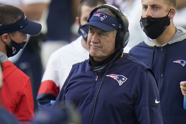 New England Patriots head coach Bill Belichick stands on the sidelines during the second half of an NFL football game against the Miami Dolphins, Sunday, Dec. 20, 2020, in Miami Gardens, Fla. The Dolphins defeated the Patriots 22-12.(AP Photo/Chris O'Meara) New England Patriots head coach Bill Belichick stands on the sidelines during the second half of an NFL football game against the Miami Dolphins, Sunday, Dec. 20, 2020, in Miami Gardens, Fla. The Dolphins defeated the Patriots 22-12.(AP Photo/Chris O'Meara)