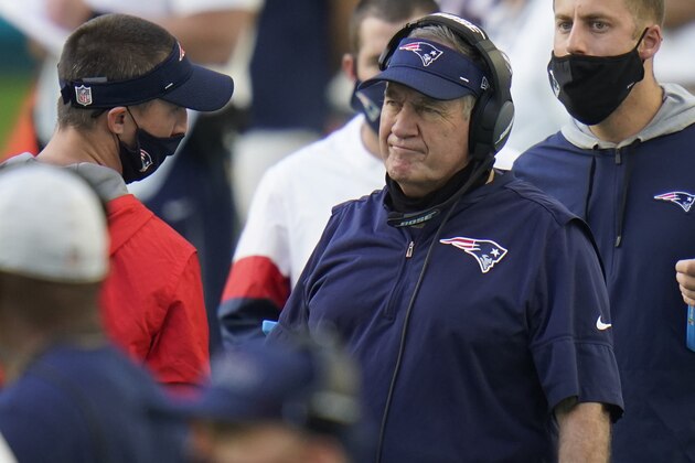 New England Patriots head coach Bill Belichick stands on the sidelines during the second half of an NFL football game against the Miami Dolphins, Sunday, Dec. 20, 2020, in Miami Gardens, Fla. The Dolphins defeated the Patriots 22-12.(AP Photo/Chris O'Meara) New England Patriots head coach Bill Belichick stands on the sidelines during the second half of an NFL football game against the Miami Dolphins, Sunday, Dec. 20, 2020, in Miami Gardens, Fla. The Dolphins defeated the Patriots 22-12.(AP Photo/Chris O'Meara)