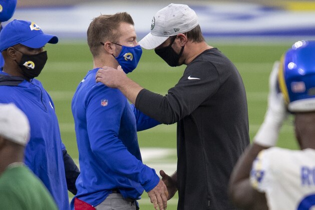 New York Jets head coach Adam Gase, right, shakes hands with Los Angeles Rams head coach Sean McVay after an NFL football game Sunday, Dec. 20, 2020, in Inglewood, Calif. (AP Photo/Kyusung Gong) New York Jets head coach Adam Gase, right, shakes hands with Los Angeles Rams head coach Sean McVay after an NFL football game Sunday, Dec. 20, 2020, in Inglewood, Calif. (AP Photo/Kyusung Gong)
